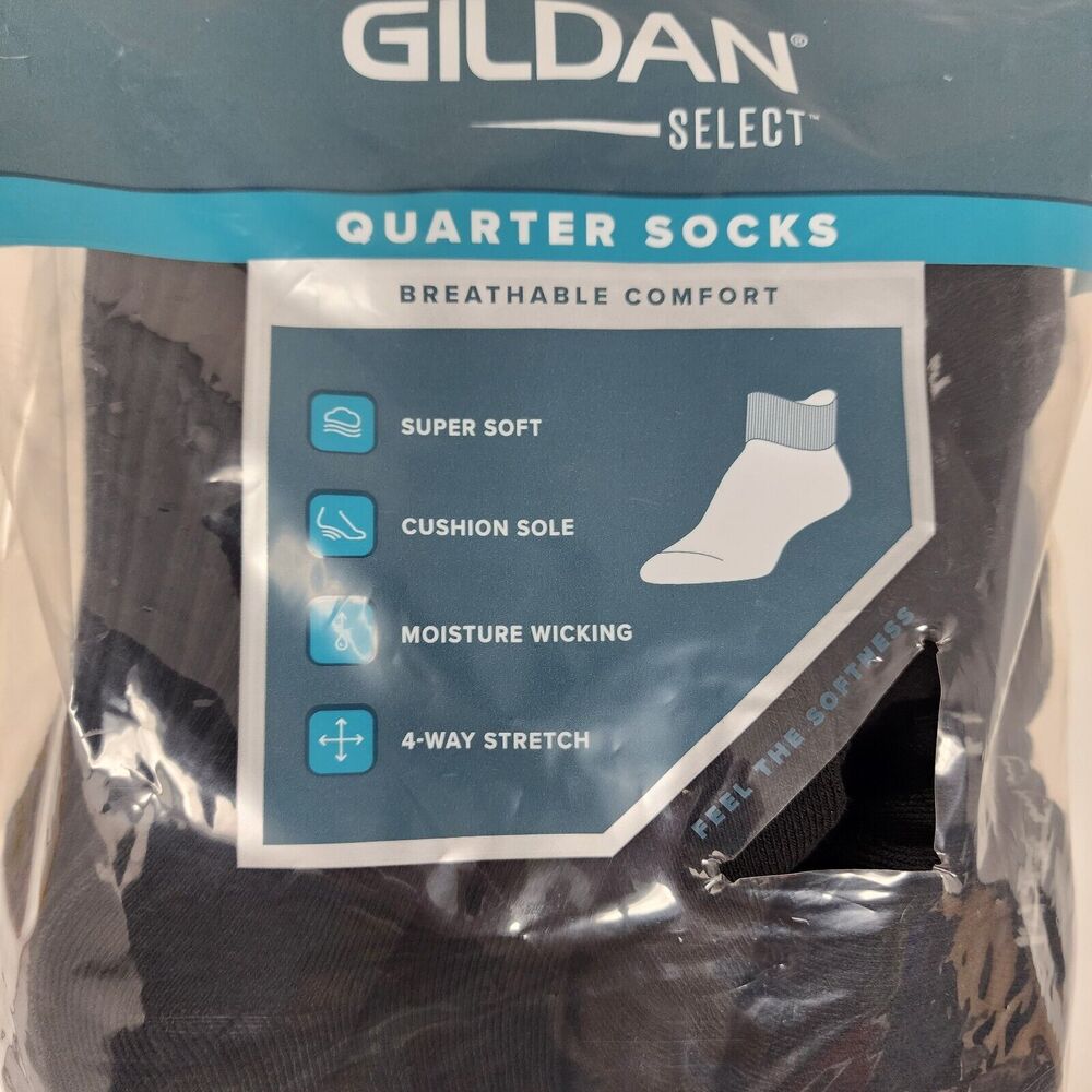Gildan Quater Socks Mens Black Soft Stretch Moisture Wicking Rib Top 10 Pairs